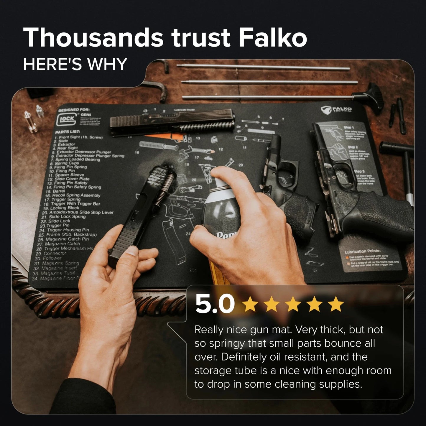 Falko Tactical Gun Cleaning Mat for Glock - Double Thickness - Black