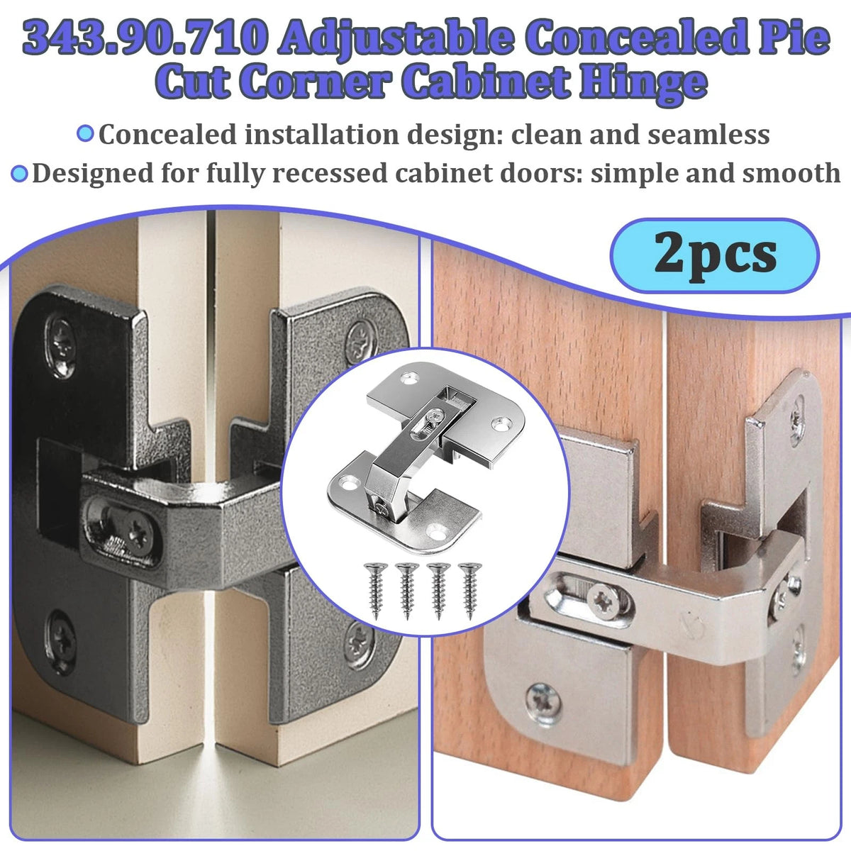 2PCS 343.90.710 Adjustable Concealed Pie Cut Corner Cabinet Hinge Compatible...