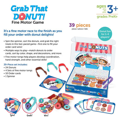 Learning Resources Grab That Donut! Fine Motor Game - Medium, Multicolor