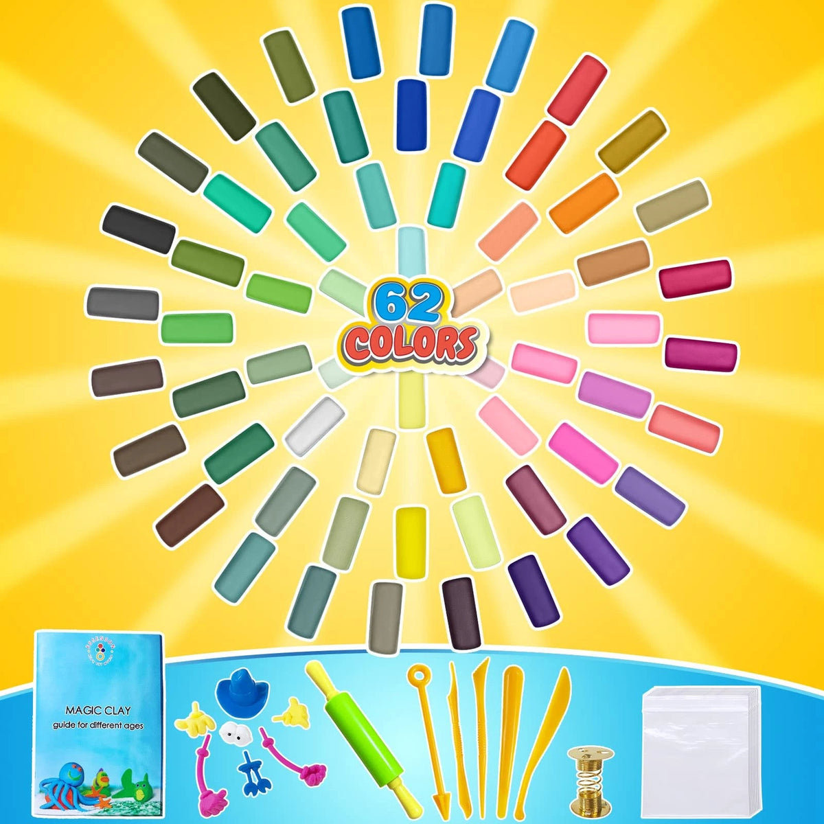 ESSENSON Modeling Clay Kit - 62 Colors Air Dry Magic Clay, Large, 62