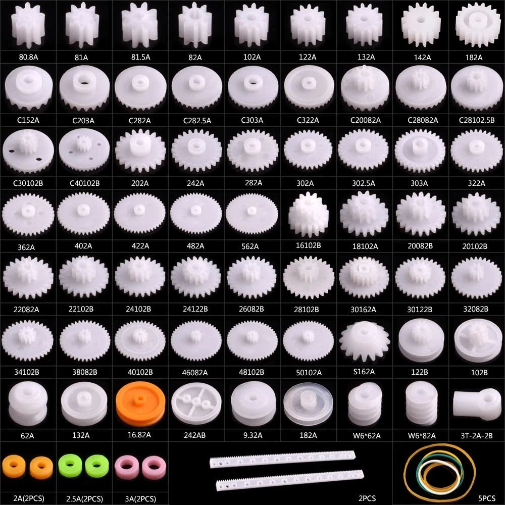 AUKUYEE Plastic Gear Set, 75Pcs Single Double Reduction Worm 75pcs