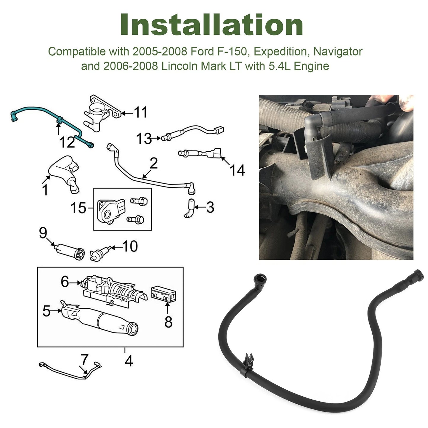 5L3Z-9D289-A Fuel Vapor Vent Tube Valve Hose Assembly for 2005-2008 F150