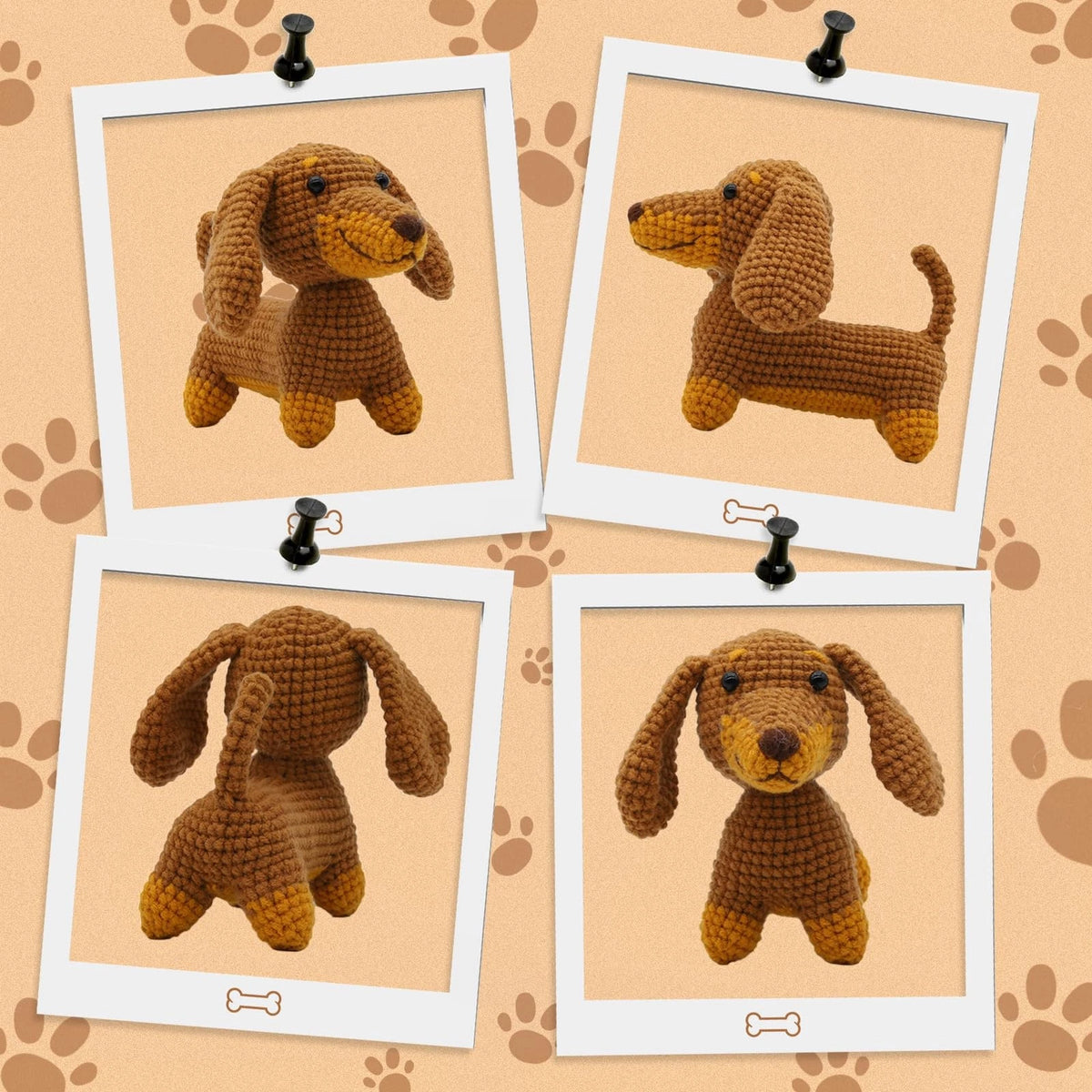 Nikolle Dachshund Crochet Kit for Beginners, Amigurumi Animal Dog, Brown