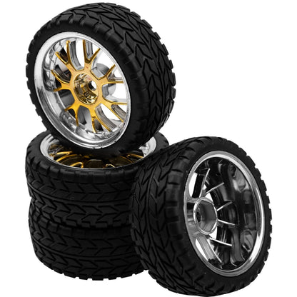 4Pack HIRCQOO 12mm Hex Plastic Wheel Rims & 2.59" Rubber 1/10 Scale, Yellow