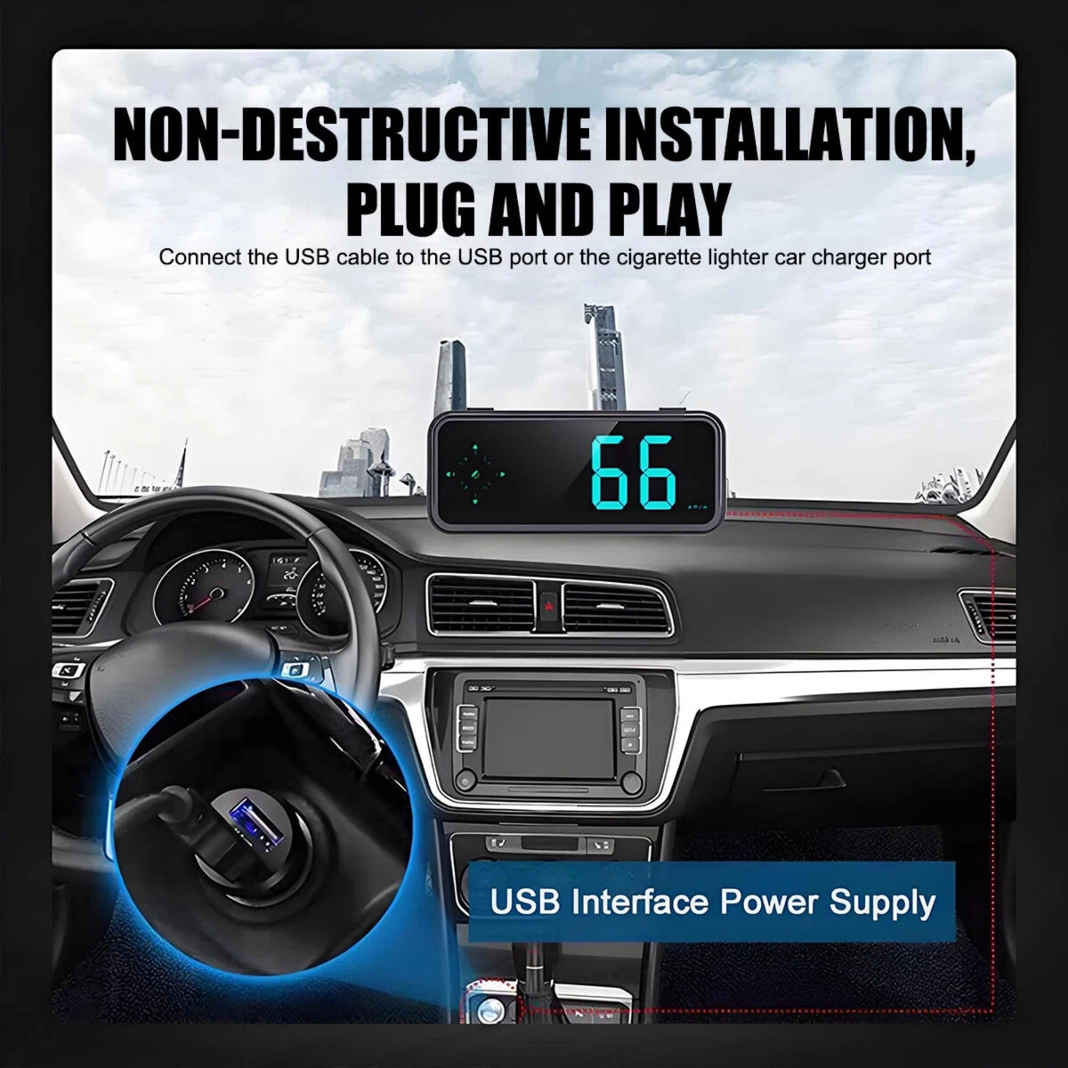 Mini GPS Car HUD Head Up Display Digital Speedometer With Compass Clock MPH/KMH