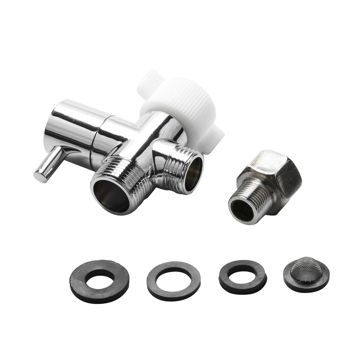 Single Lever 3-Way T Adapter Valve 90° Control for Cloth Diaper Sprayer Silver