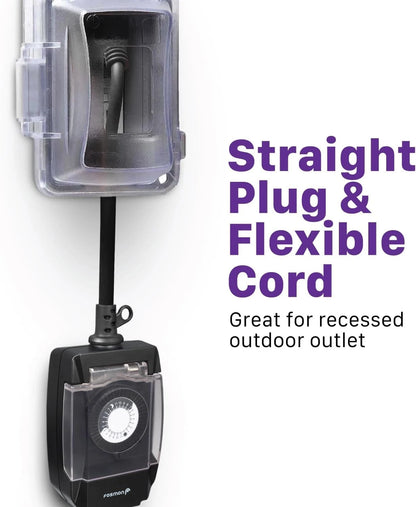 Fosmon Outdoor Light Timer Outlet Waterproof, 24 Hour Plug in 1 Pack, Black
