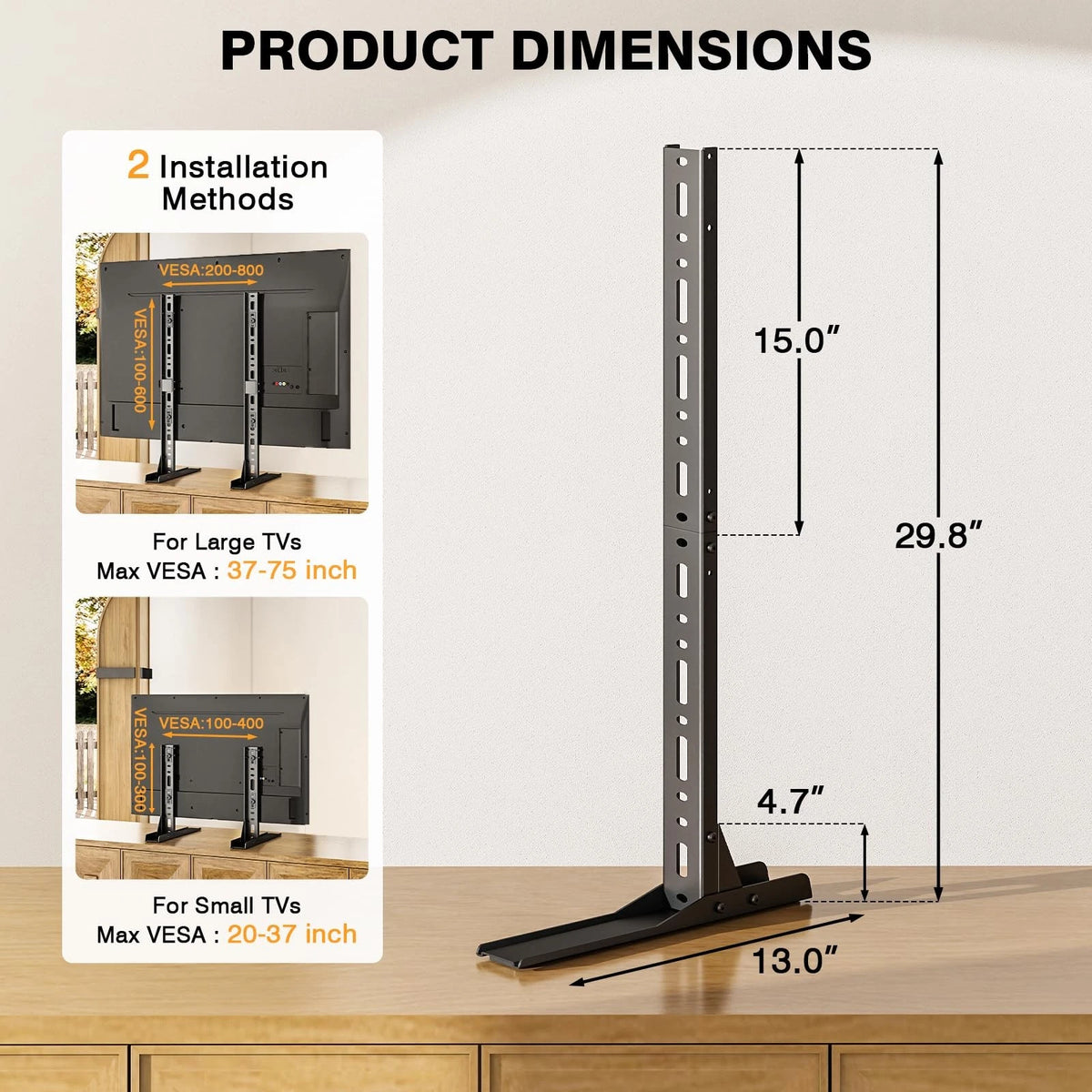 TAVR Universal Table Top TV Stand Mount, Legs for Most 20-75 inch, Black