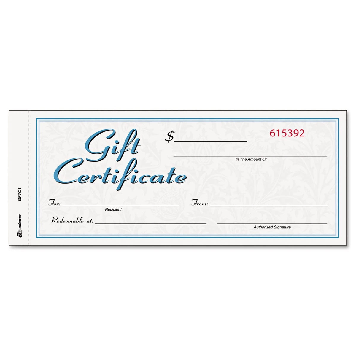 Adams Gift Certificate Book, 8.50" Width x 3.40" Length, White/Canary