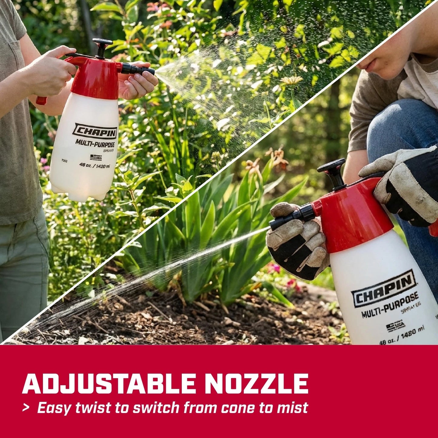 Chapin 1002 Handheld Pump Sprayer, 48oz, Multi‑Purpose, Lawn Red/white