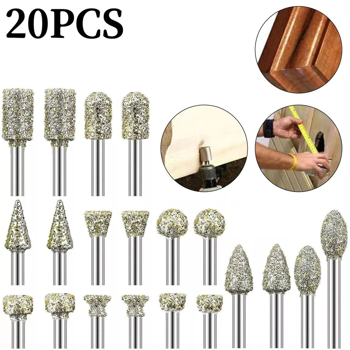 For Rotary Tool Grinding Heads 20pcs 3mm Diamond Burr Set for Carving Engraving
