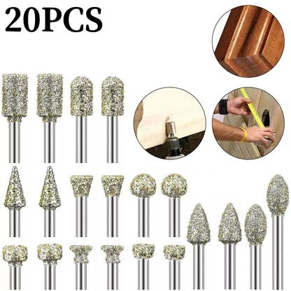 For Rotary Tool Grinding Heads 20pcs 3mm Diamond Burr Set for Carving Engraving
