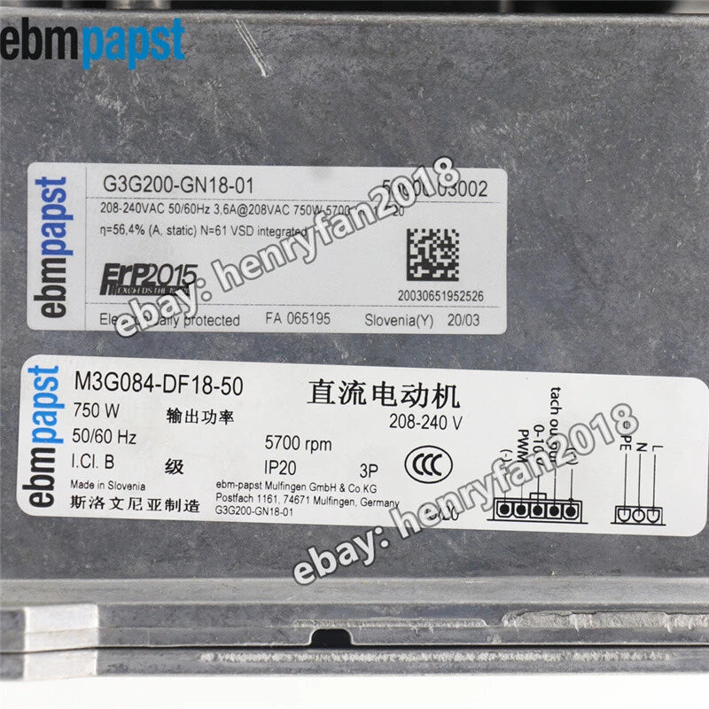 Ebmpapst G3G200-GN18-01 Centrifugal Blower AC 230V 750W 3.6A 750W Gas Boiler Fan