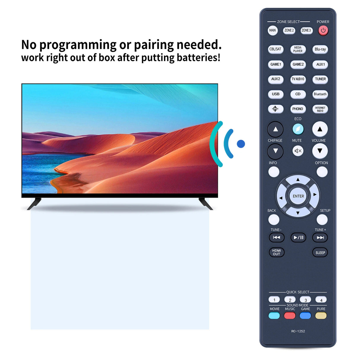 RC-1252 Remote Control For Denon AV Receiver AVR-X4800H AVRX4800H