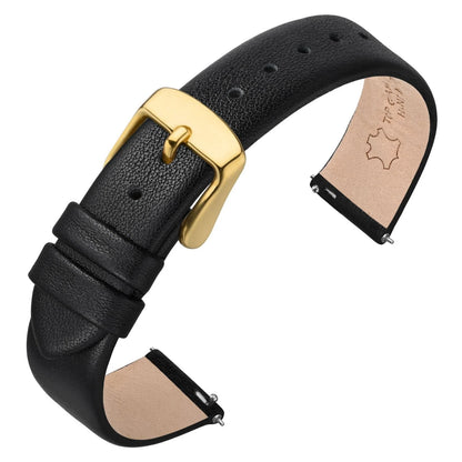 ANNEFIT Watch Bands for Men Women, Top Grain Leather 12mm, Black/Gold Buckle