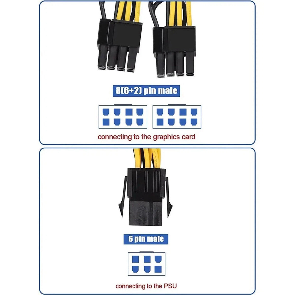 For Video Card 6 Pin Female to Dual PCI-E 8 Pin Adapter Cable Replacement
