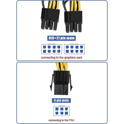 For Video Card 6 Pin Female to Dual PCI-E 8 Pin Adapter Cable Replacement