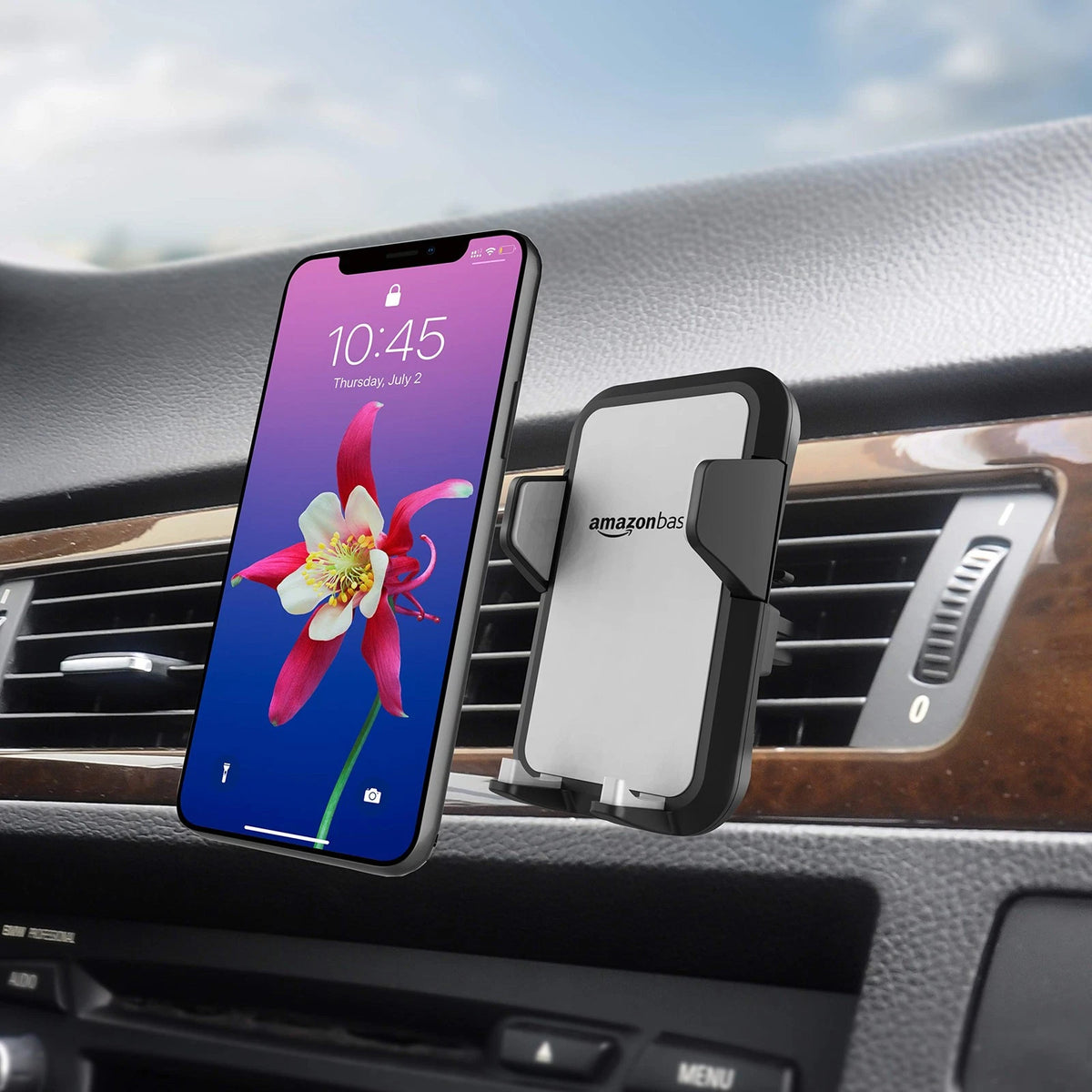 Amazon Basics Universal Portable Smartphone Holder for Car, Air Vent Grey