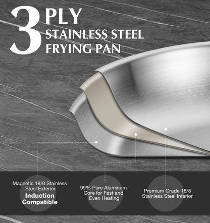 KOCH SYSTEME CS Stainless Steel Pan 8 Inch, Tri-Ply 8 Silver