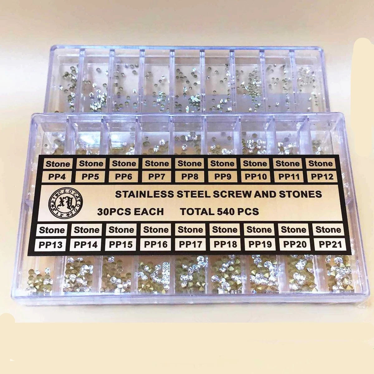 18-Size Acrylic Round Watch Rhinestone Diamond Screws Stones Assortment 540pcs