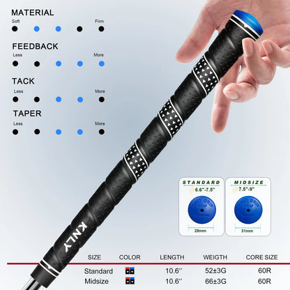 KNLY Wrap Golf Grips Set of 13- Triangular Concave Texture Control Black Blue