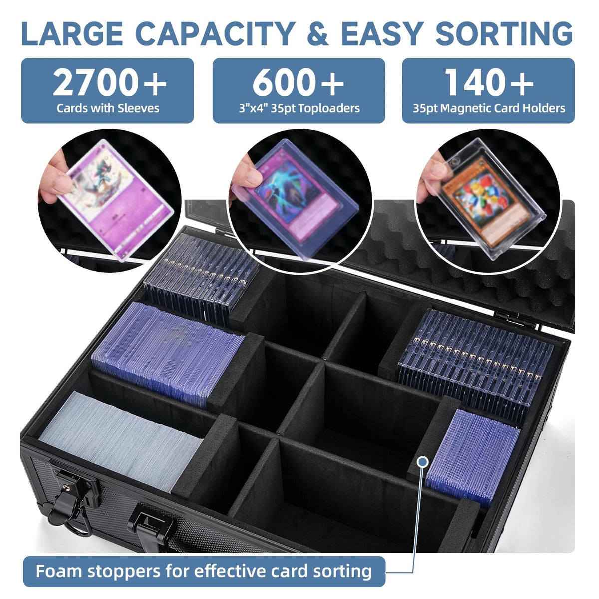 Trading Card Storage Box for 3" X 4" 35pt Toploaders 600+, Sturdy XL, Black