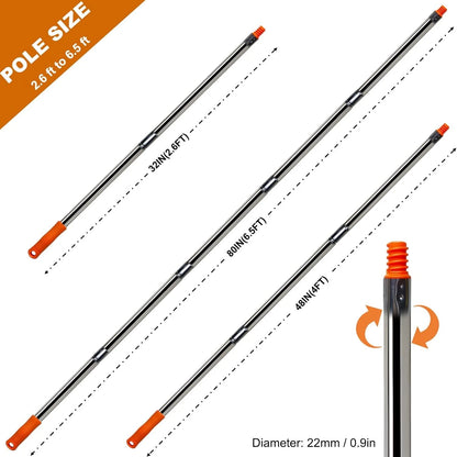 5 PCS Total 6.5 Ft Extension Pole, Paint Roller Stainless-Steel Orange