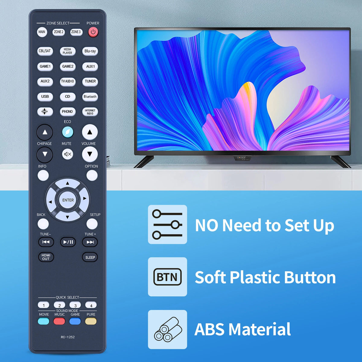 RC-1252 Remote Control For Denon AV Receiver AVR-X4800H AVRX4800H