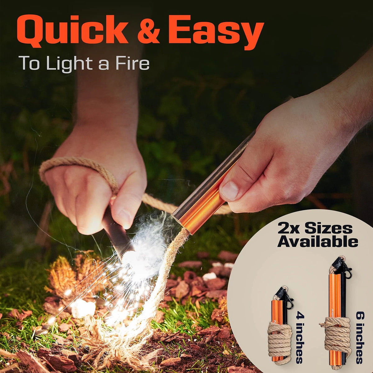 Fire Starter Survival Tool - All-in-One Patented Flint and 6 Inch, 6 Inch
