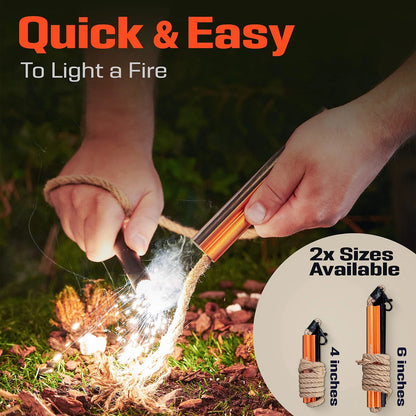 Fire Starter Survival Tool - All-in-One Patented Flint and 6 Inch, 6 Inch