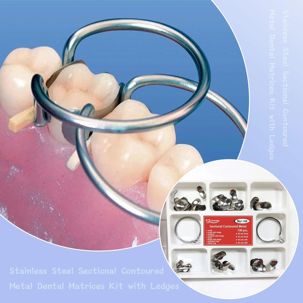 100 Pieces Stainless Steel Sectional Contoured Metal Dental Matrices Kit...