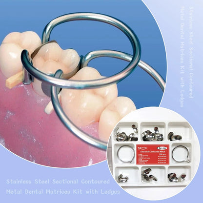 100 Pieces Stainless Steel Sectional Contoured Metal Dental Matrices Kit...