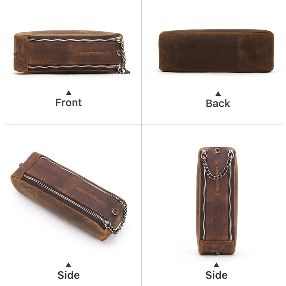 Leather Retro Style Cowhide Pen Case School Stationary Pen Pencil Pouch Bag