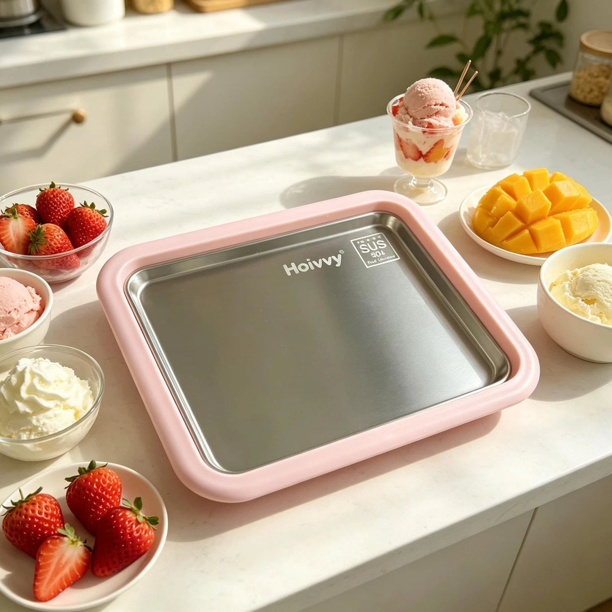 Hoivvy Rolled Ice Cream Maker – Large 10.2" Tray with 2 Large, Green