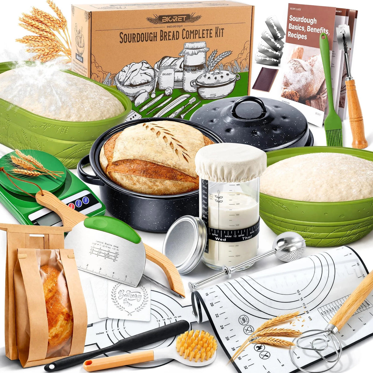 Sourdough Starter Kit for Beginners, 34 oz Jar with Large, Green
