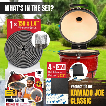 Wire Mesh Gasket Kit Fit for Kamado Joe Classic - 150" - CLASSIC JOE, Gray