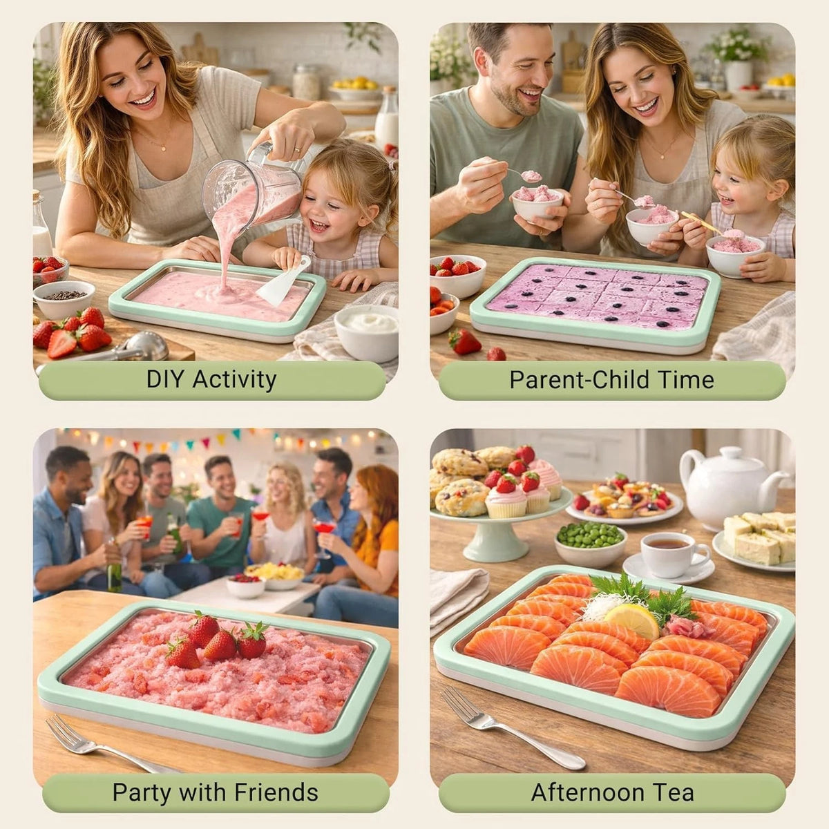 Rolled Ice Cream Maker Tray SUS 304 At Home DIY Instant Green