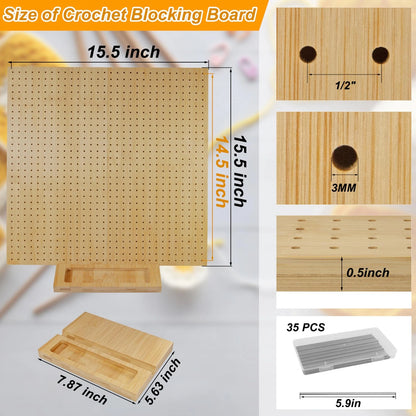 15.5" x 15.5"Foldable Crochet Blocking Board with 15.5 * * 0.5, Wooden