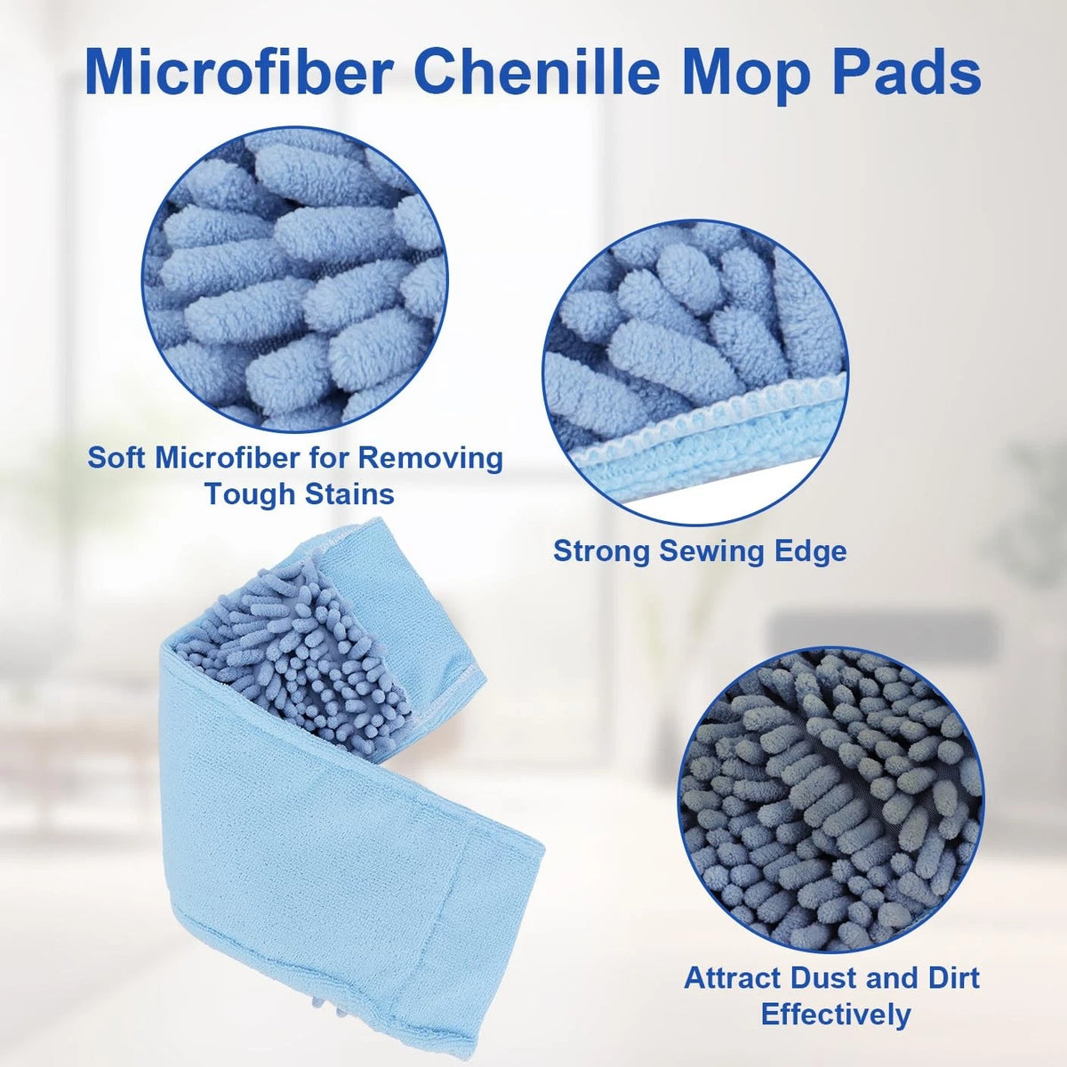 Microfiber Steam Mop Pads Compatible with 2cleaning pads+2chenille pads, Blue