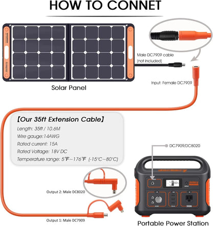 Solar Panel Extension Cable Compatible with Jackery 35FT, Orange