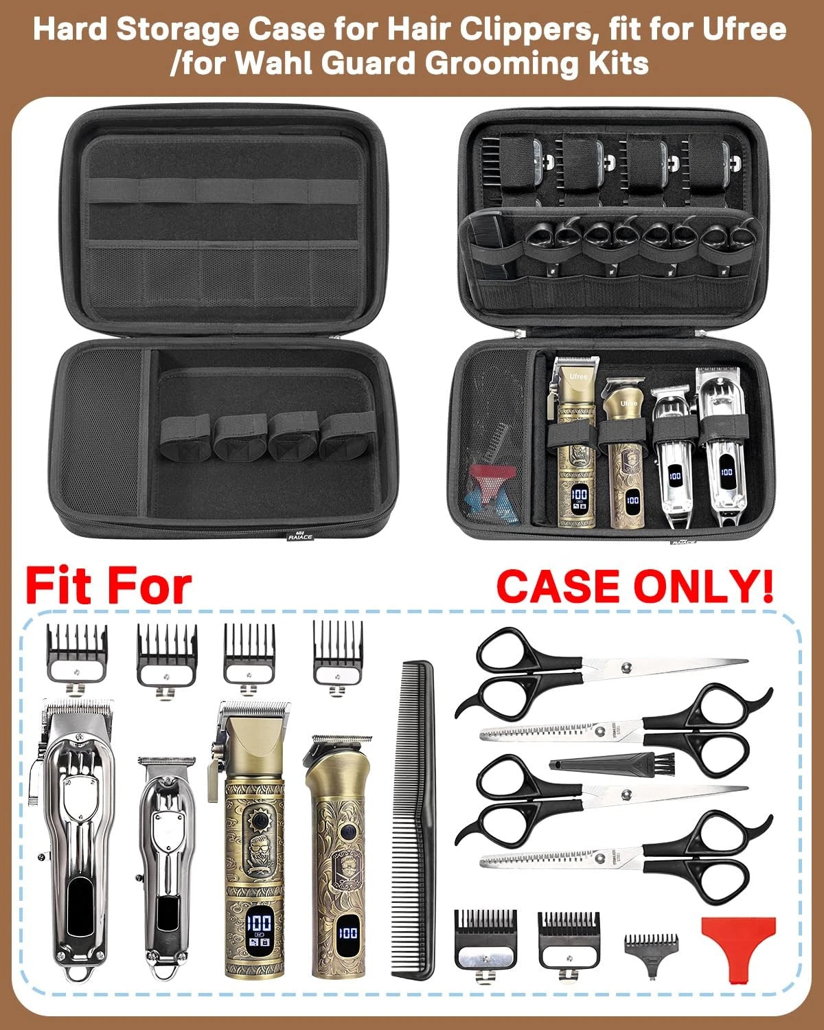 RAIACE Hard Travel Storage Case Compatible with Hair Clippers, Medium, Black