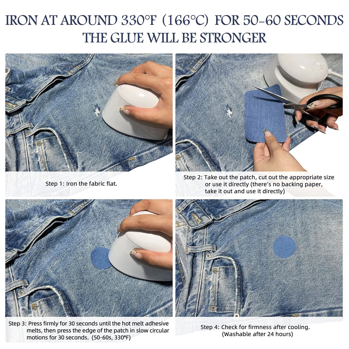 KING MOUNTAIN Iron-on Repair Patch,3"x60" Cotton Denim-3"x60", Black