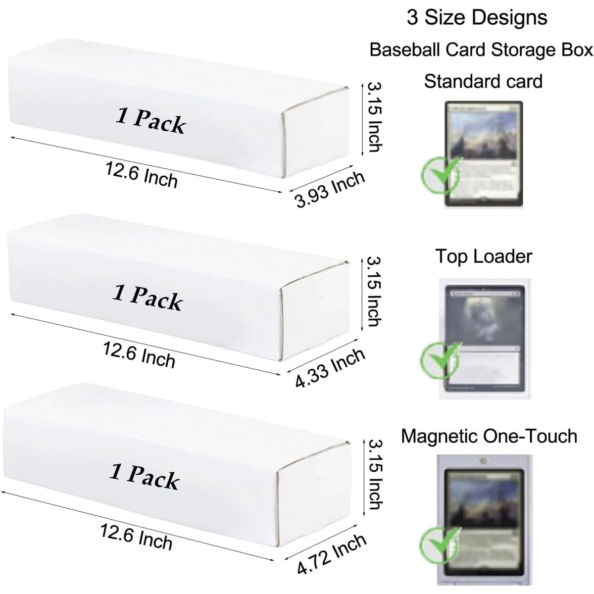 OPPERLLY 3 Pack Trading Card Storage Box, 3 Size Designs 3 Pack, WHITE