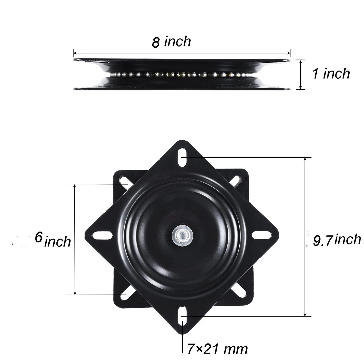 Frassie 2 Pack 8 Inch Bar Stool Chair Swivel Plate Replacement, 360 8, Black