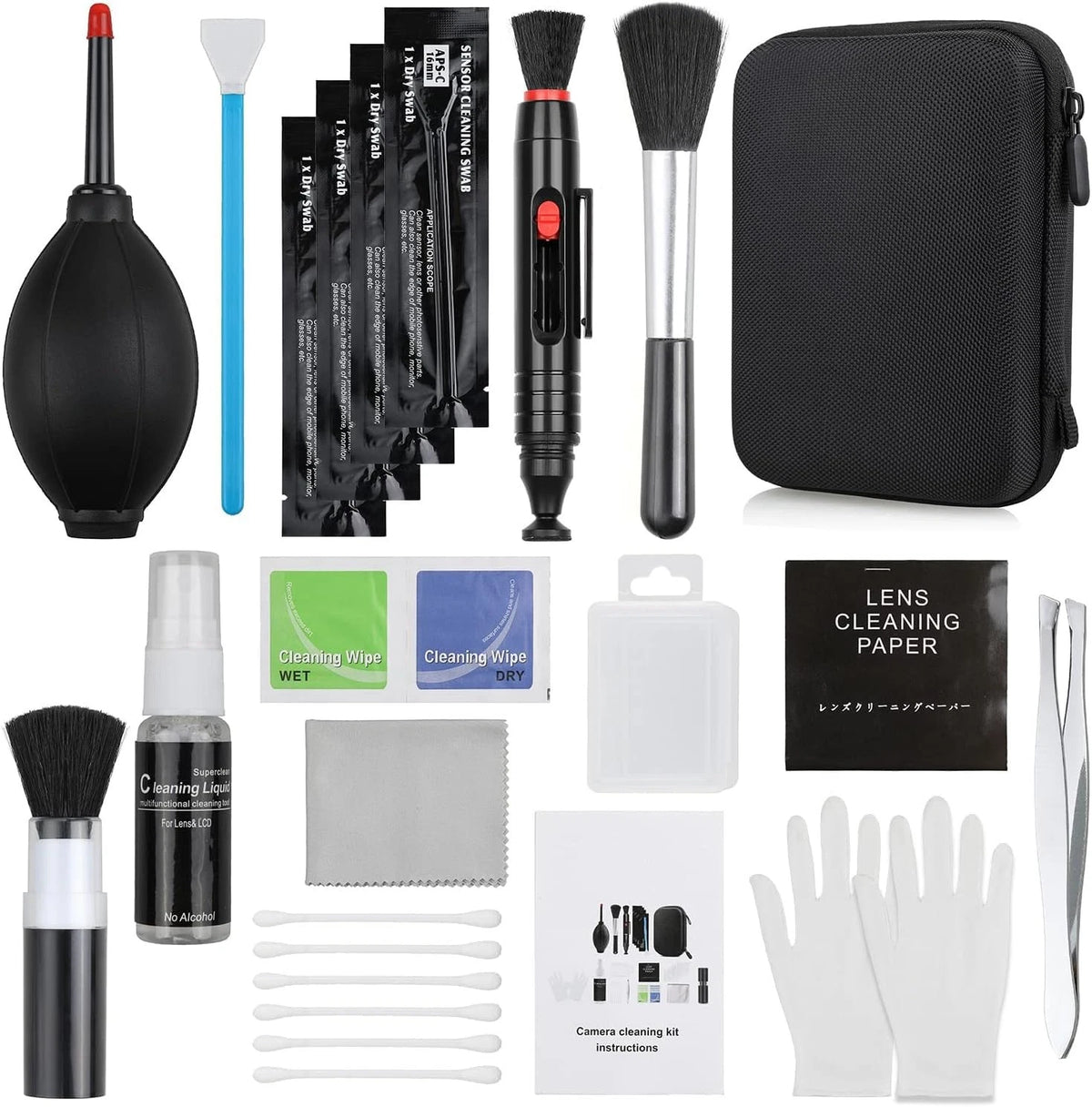 14-in-1 Camera Lens Cleaning Kit - Mirrorless & DSLR Sensor 14 IN 1, Black