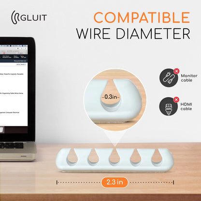 GLUIT Cord Organizer for Desk, Cable Holder Nightstand, 5 Pack, White
