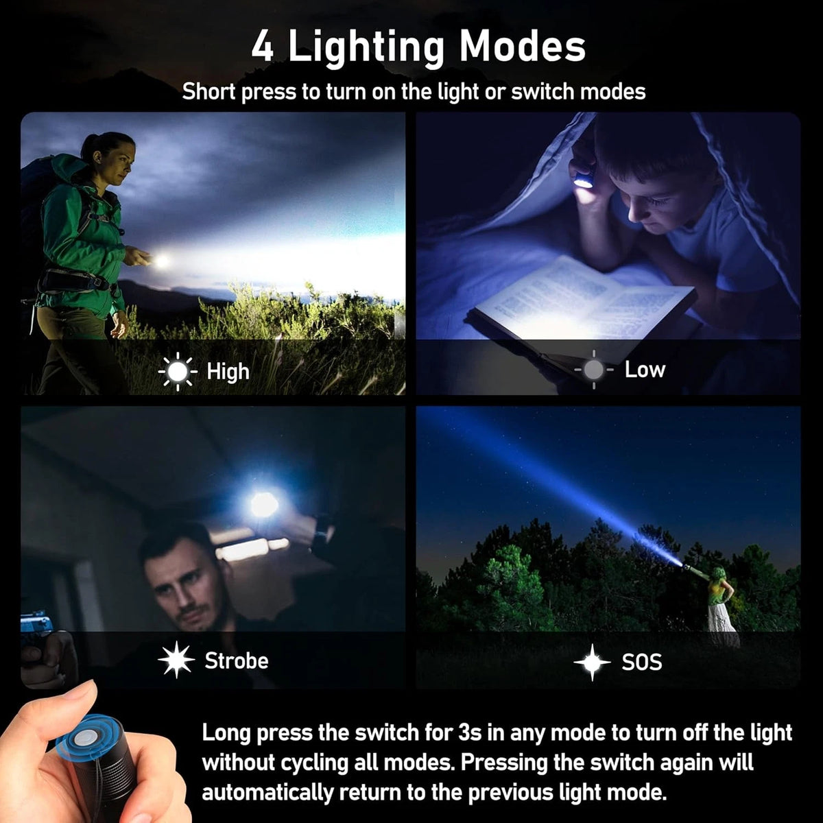 Blukar Flashlight Rechargeable, High Lumens Flashlight, Super 1 Pack, Black