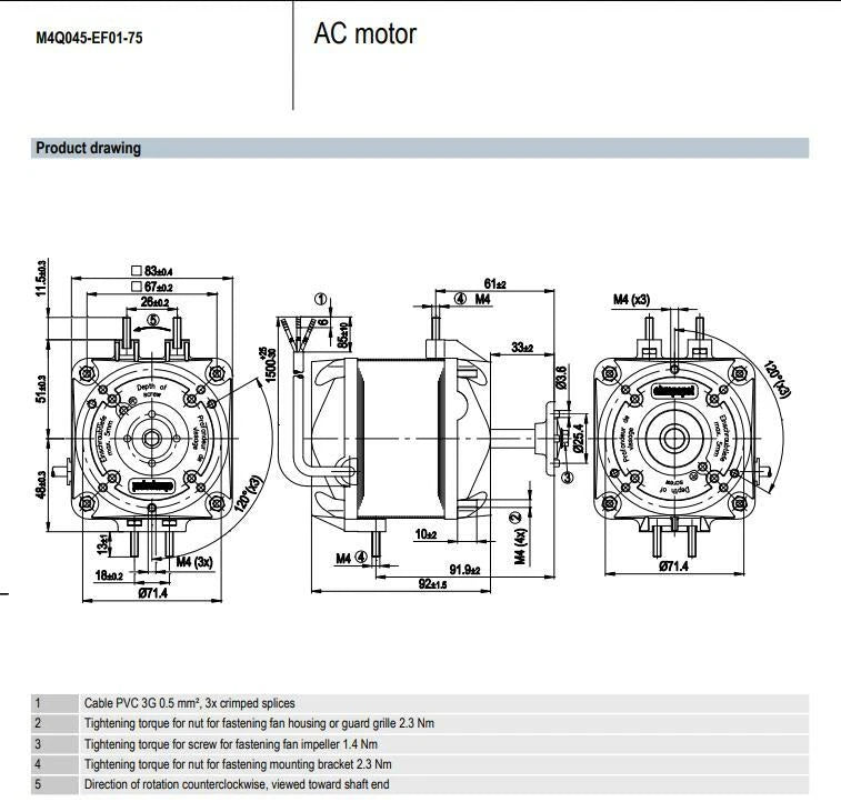 Ebmpapst Motor M4Q045-EF01-75 230V 110/34W 50/60Hz Freezer / Condenser Fan Motor