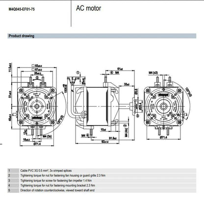 Ebmpapst Motor M4Q045-EF01-75 230V 110/34W 50/60Hz Freezer / Condenser Fan Motor