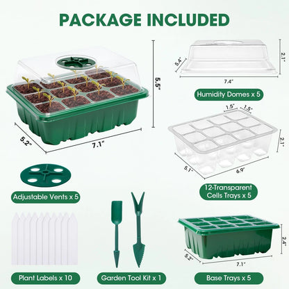 PlantaPulse 5 Packs Seed Starter Tray with 7.1 * 5.2 * 5.5 inch, Green